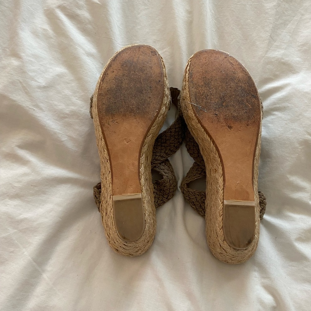 Stuart Weitzman Tan Espadrille Wedge Sandals - Picture 12 of 13